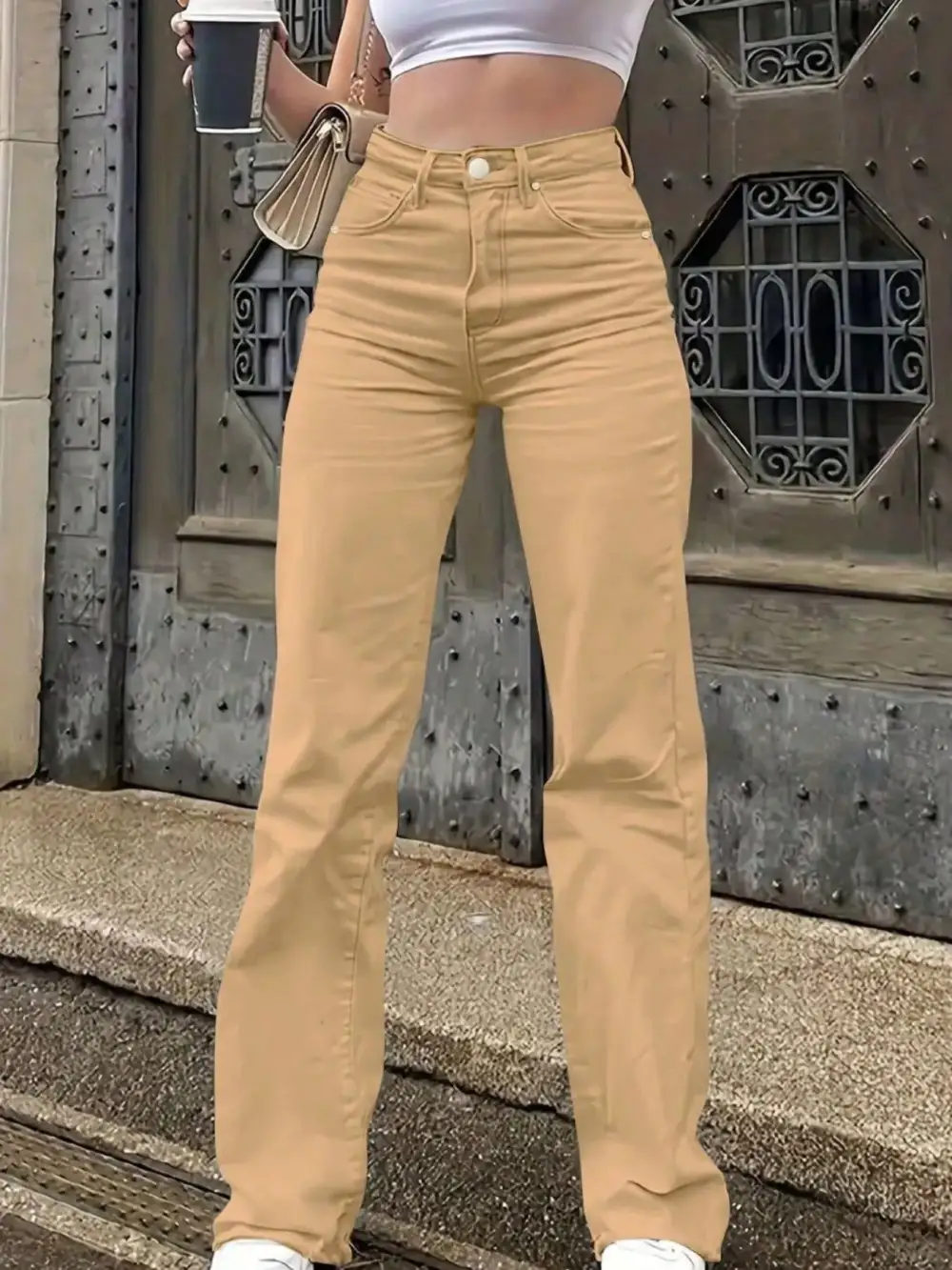 Lace Trim Pleated Denim Jeans
