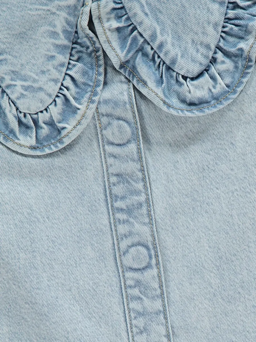 Light Wash Frill Collar Denim Sleeveless Dress