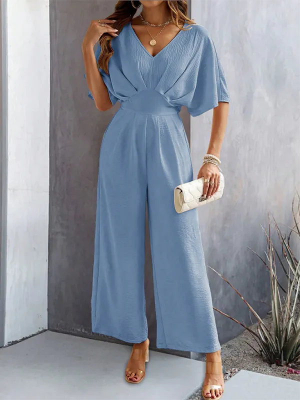 Short Sleeved Clean Wide Leg Jumpsuit Shorts