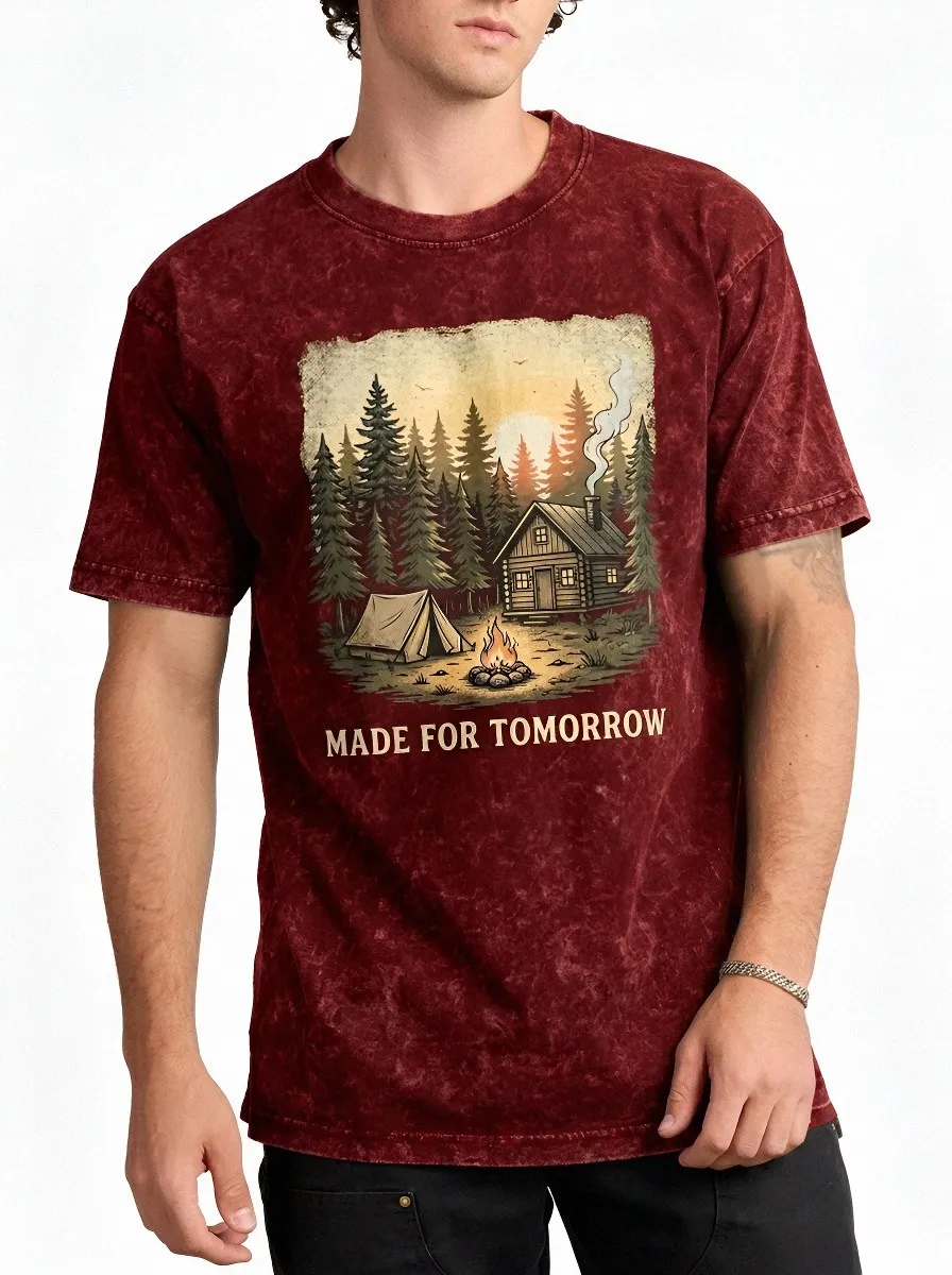 Men's Camping Lover Cabin Forest Made For Tomorrow Printed T-shirt