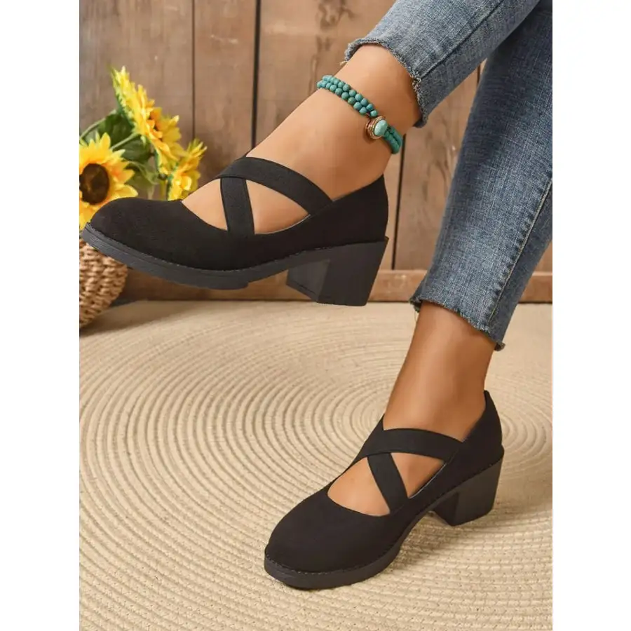 Crisscross Block Heel Pumps