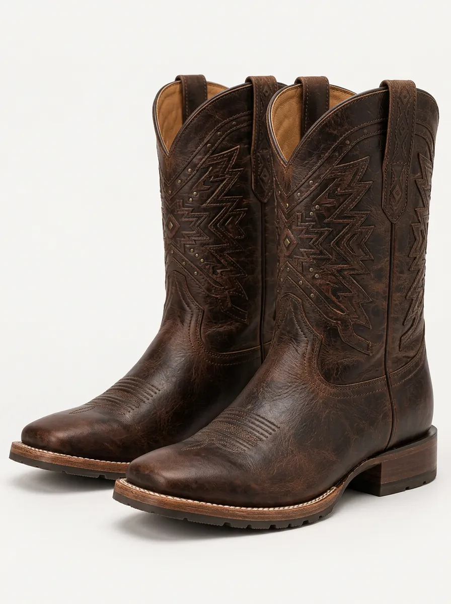 Men's Cowboy Boots with Red Embroidered Detail Details