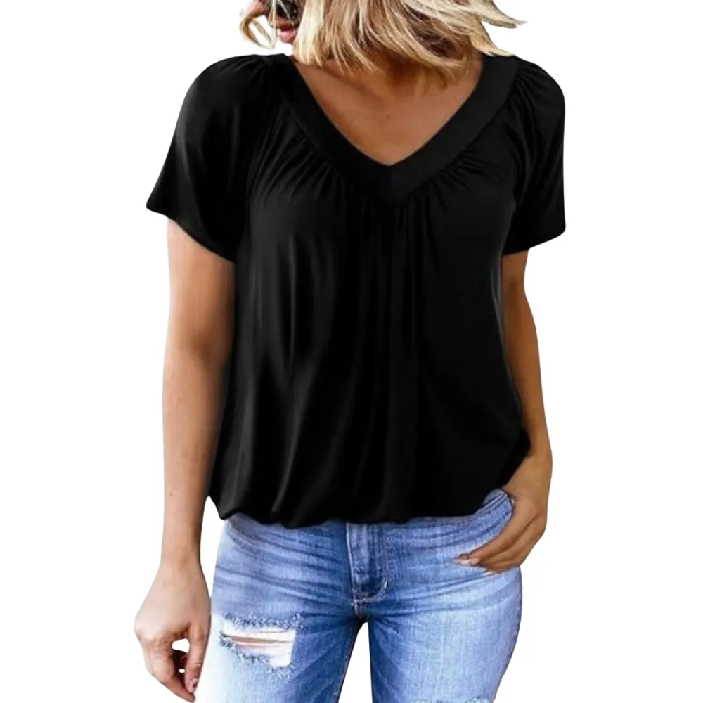  Pleated V Neck Shirt