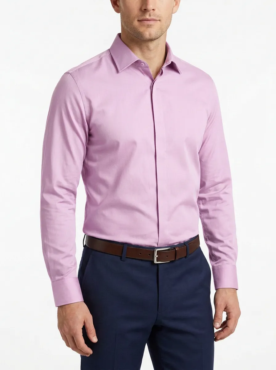 Men's Business Casual Solid Grey Slim Fit Dress Shirt