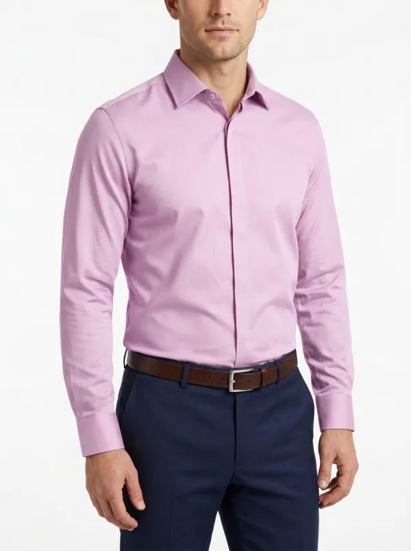 Men's Business Casual Solid Grey Slim Fit Dress Shirt