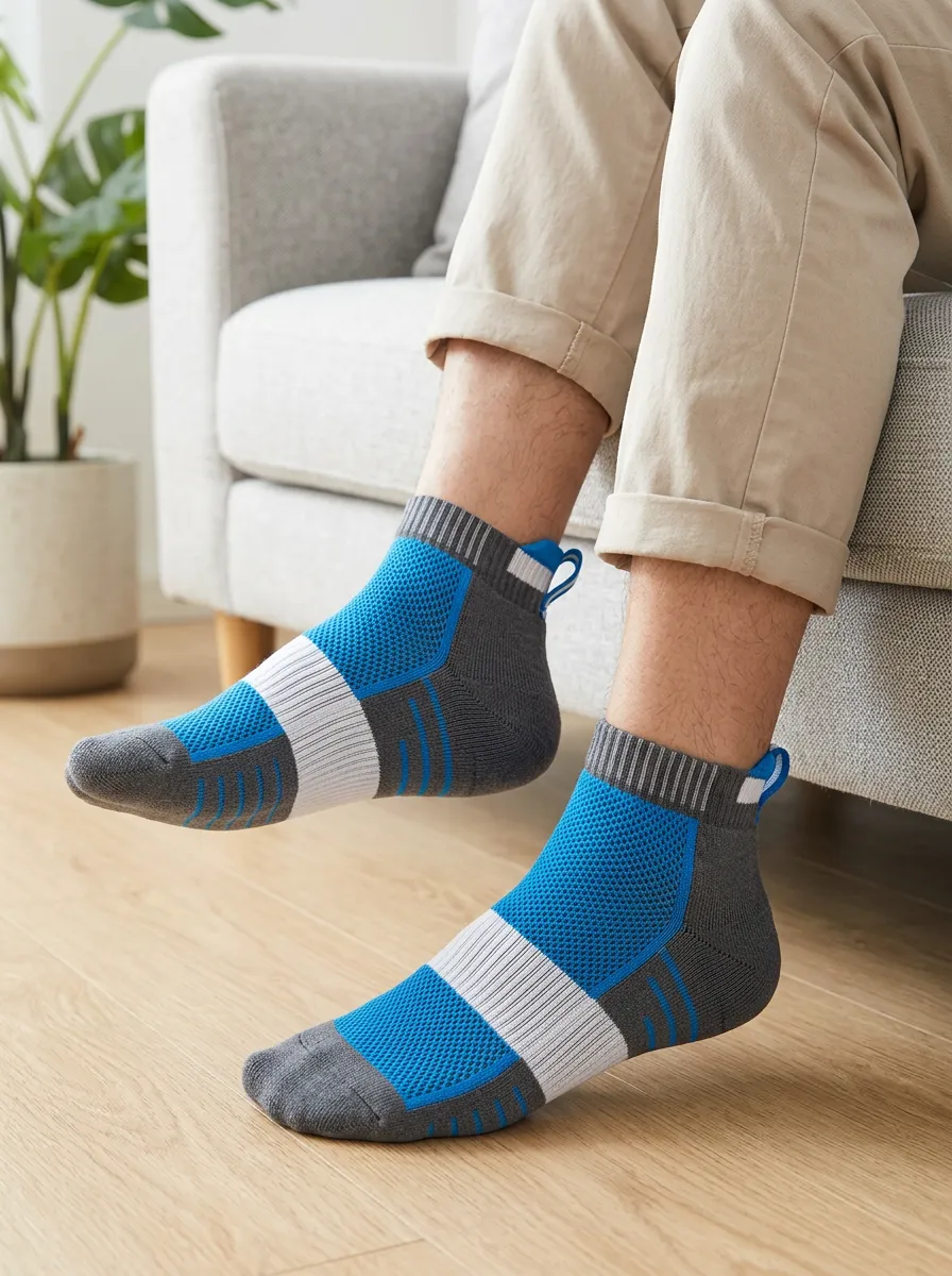 Men's Athletic Sports Blue Grey Colorblock Knitted Socks