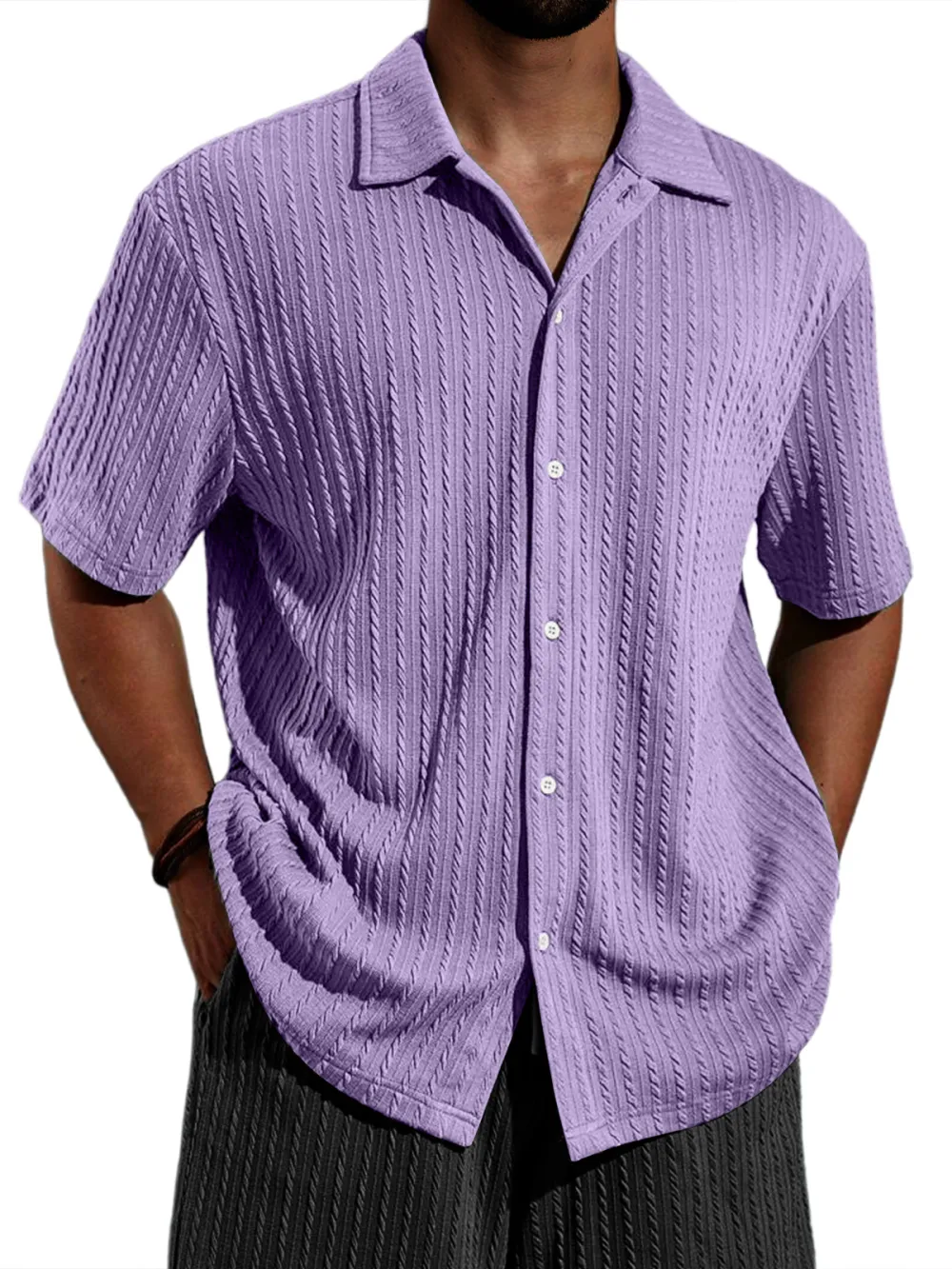 Jacquard Open Collar Shirt