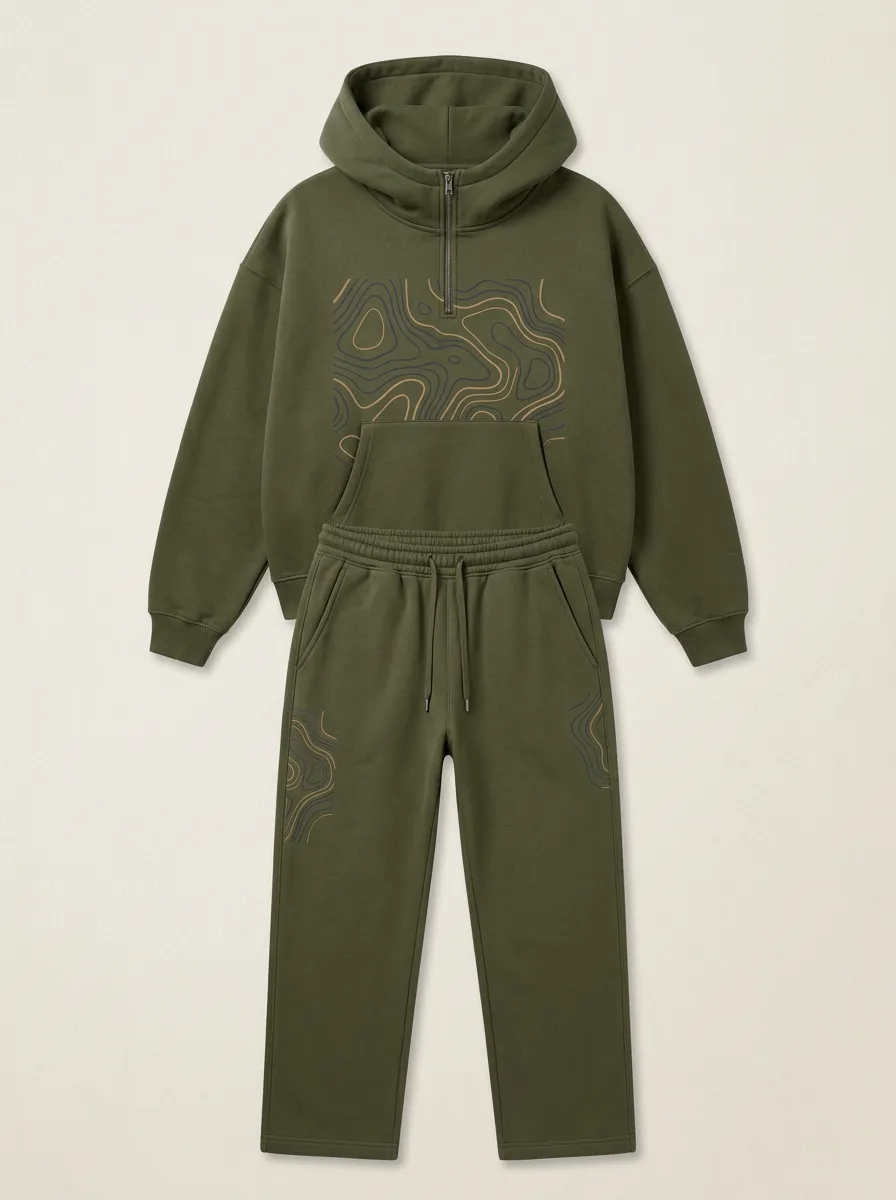 Men's Outdoor Enthusiast Topographic Map Printed Hoodie Sweatpants Set