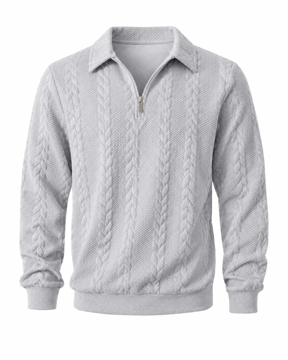 Men's spring knitted long-sleeved slim-fit polo shirt, daily wear, casual and versatile, retro zipper half-button design