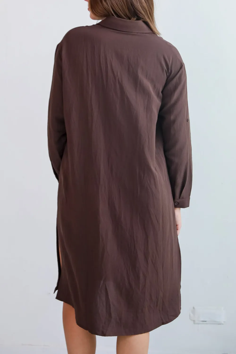 Cherished Chicness Brown Button Front Midi Dress