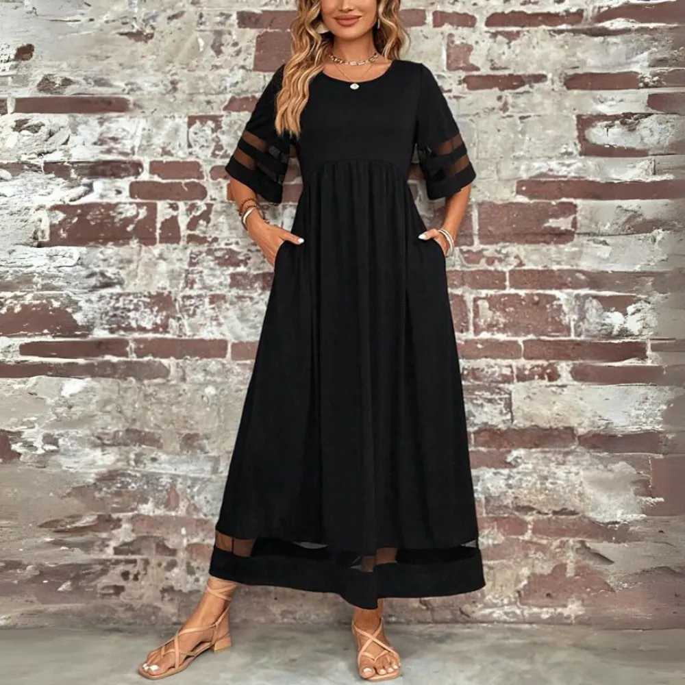  Refined Mesh Detail Maxi Dress