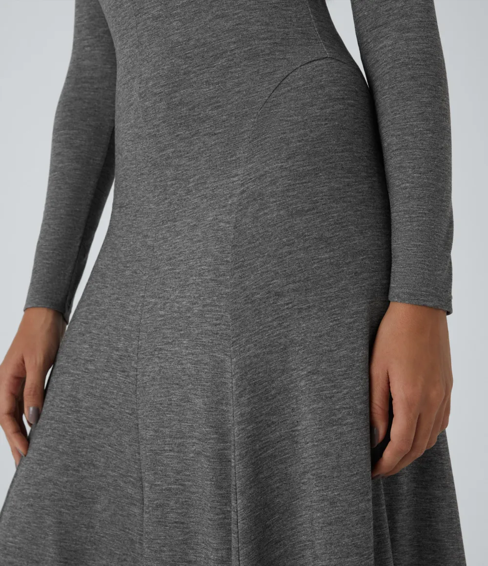 Cowl Neck Long Sleeve Flowy Flare Maxi Casual Dress