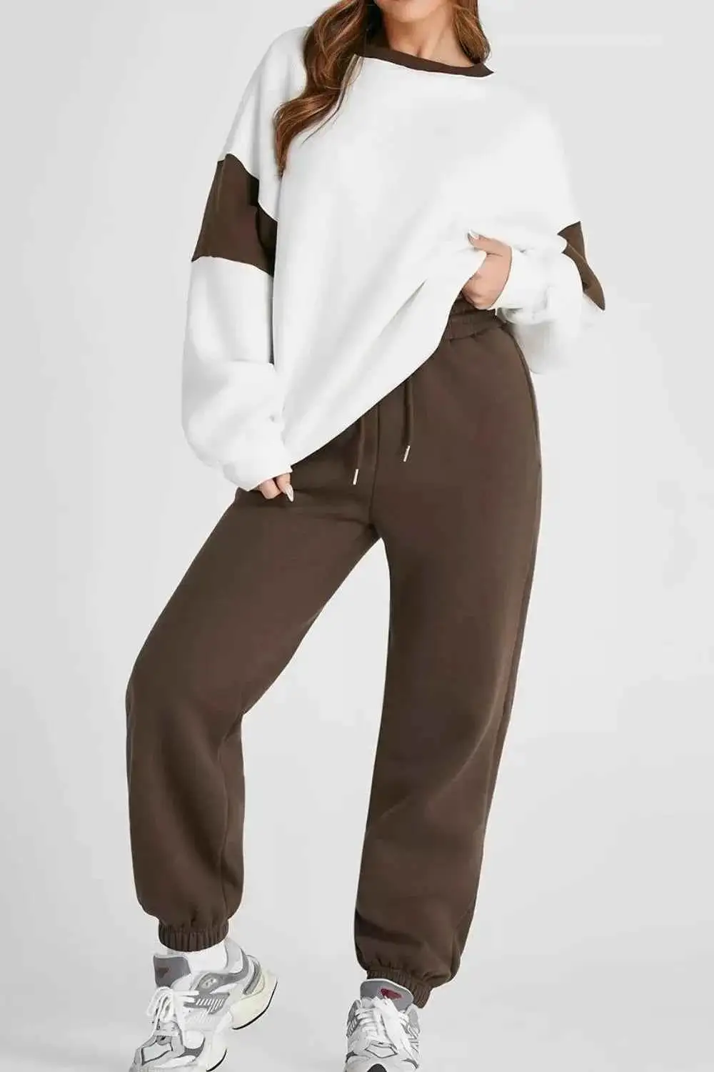 Drop Shoulder Loose Sweatshirt and Joggers Active Set