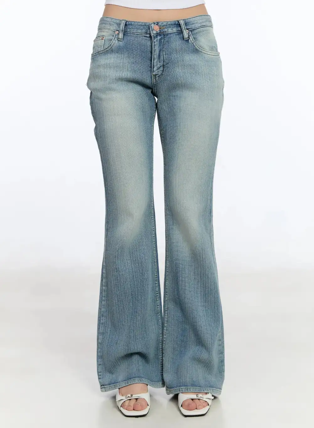 Striped Low Rise Bootcut Jeans