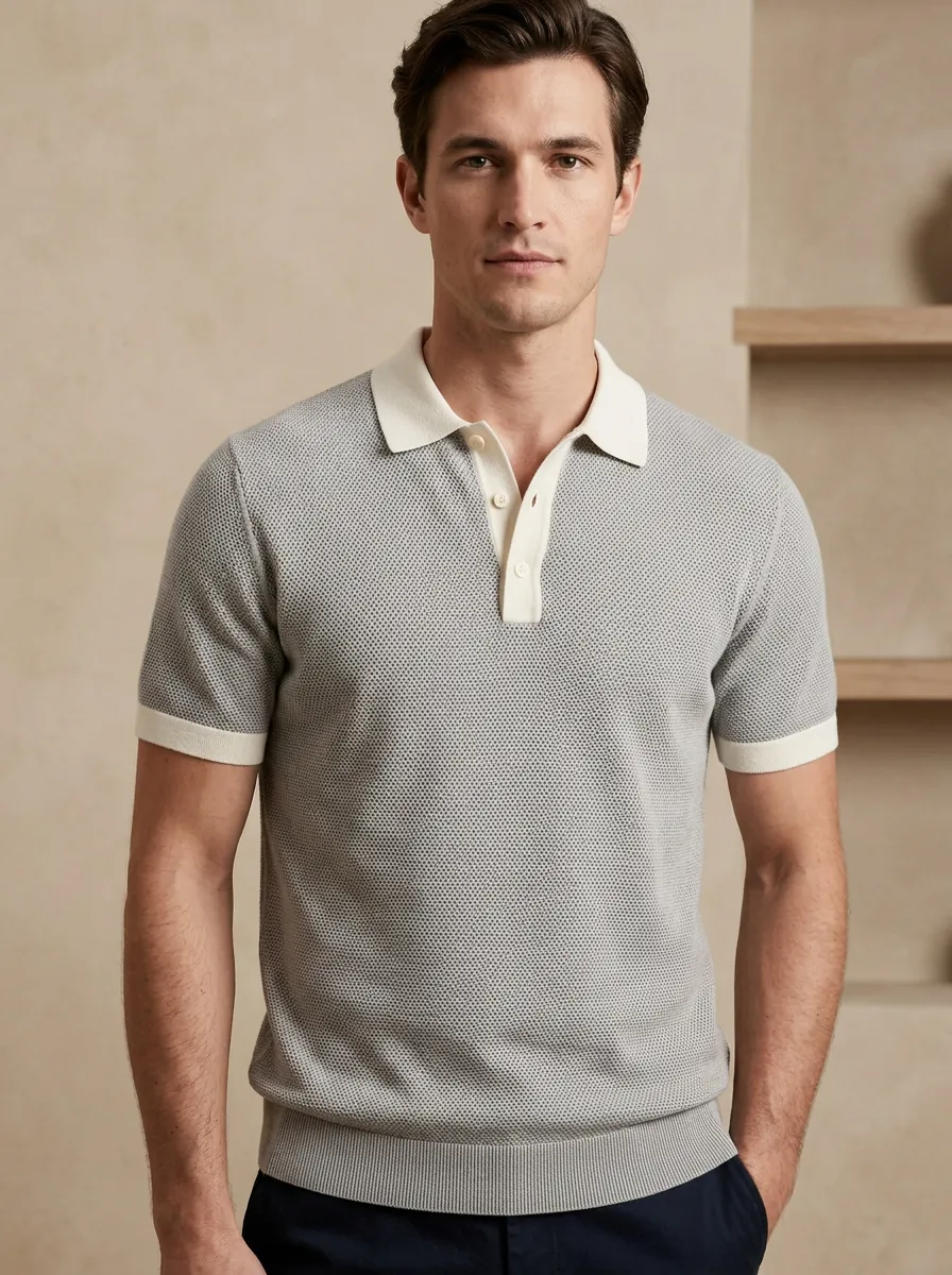 Modern Textured-Knit Men's Polo Shirt