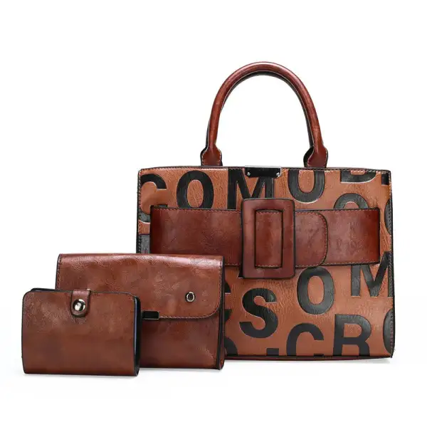 Structured PU Leather Composite Bag Retro Letter Print