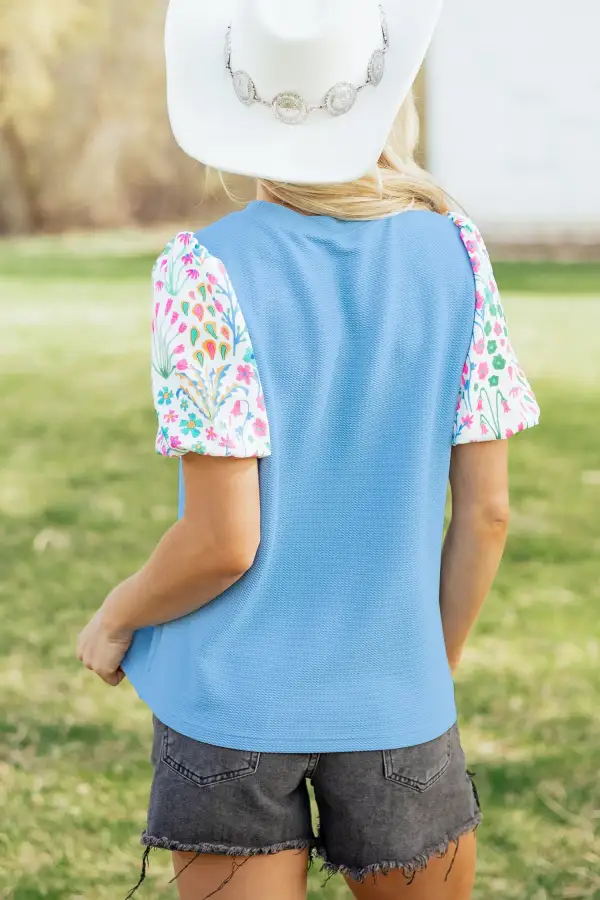 Women's Floral Print Textured Round Neck Top