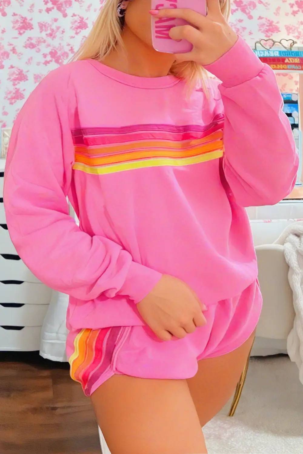 Striped Pullover Relaxed Shorts Lounge Set Comfort