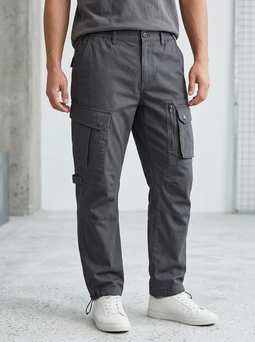 Men's Tactical Multi-Pocket Grey Cargo Pants