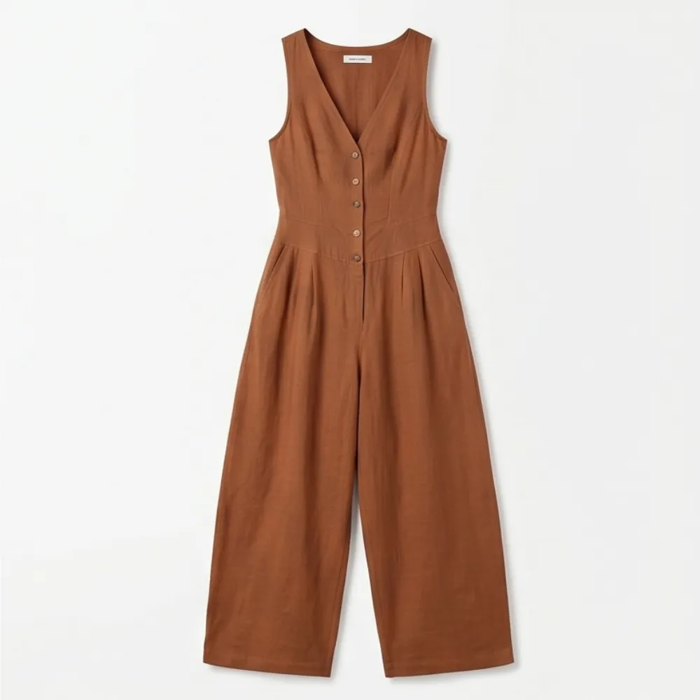 Button Front Wide Leg Jumpsuit