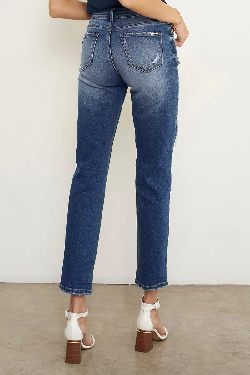 Mid Rise Distressed Boyfriend Jeans