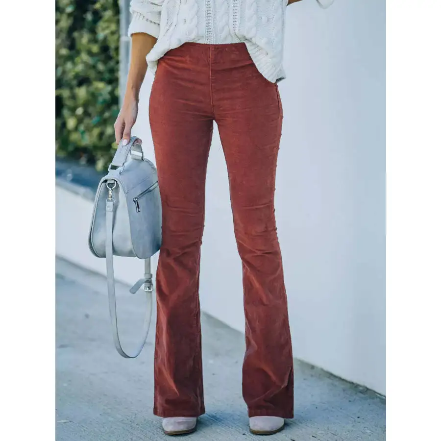 Full Size Corduroy Flare Pants Plus Size
