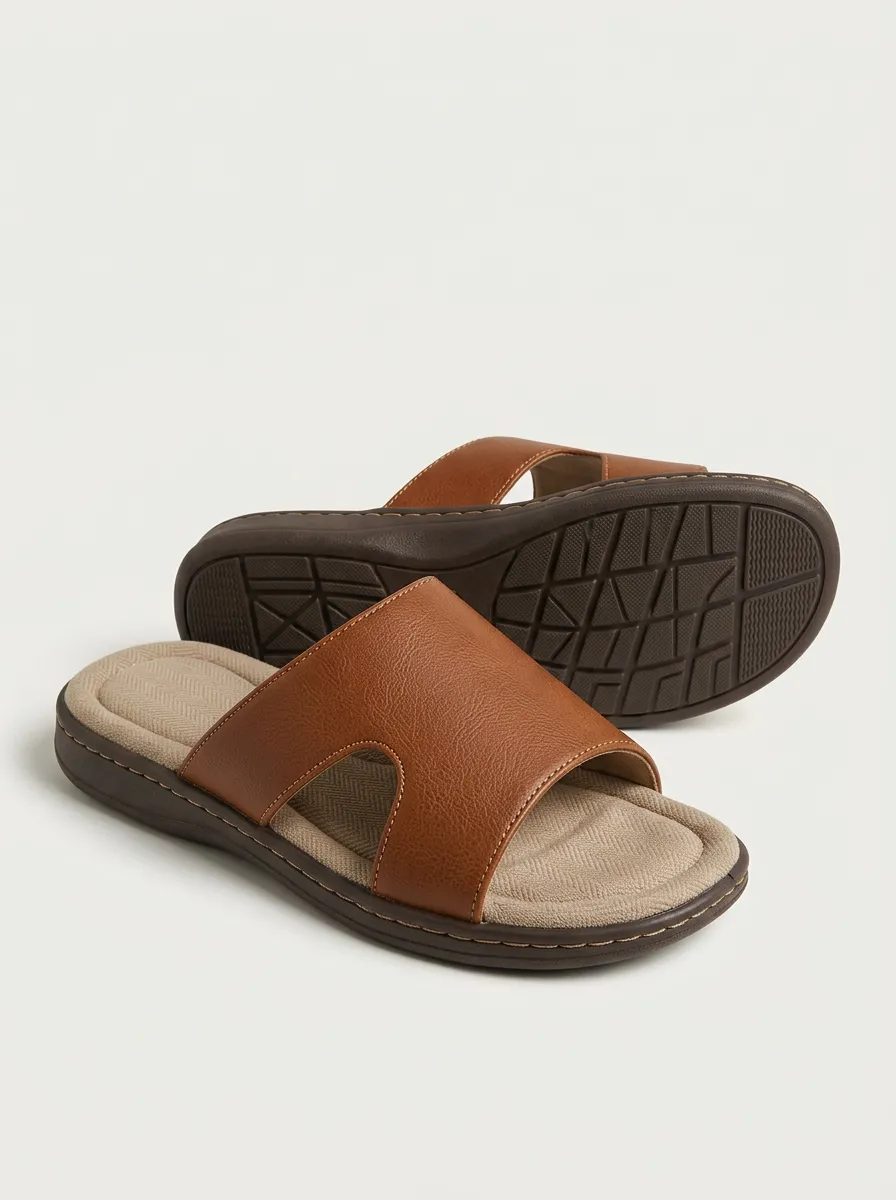Men's Faux Leather Graphic Detail Casual Slippers