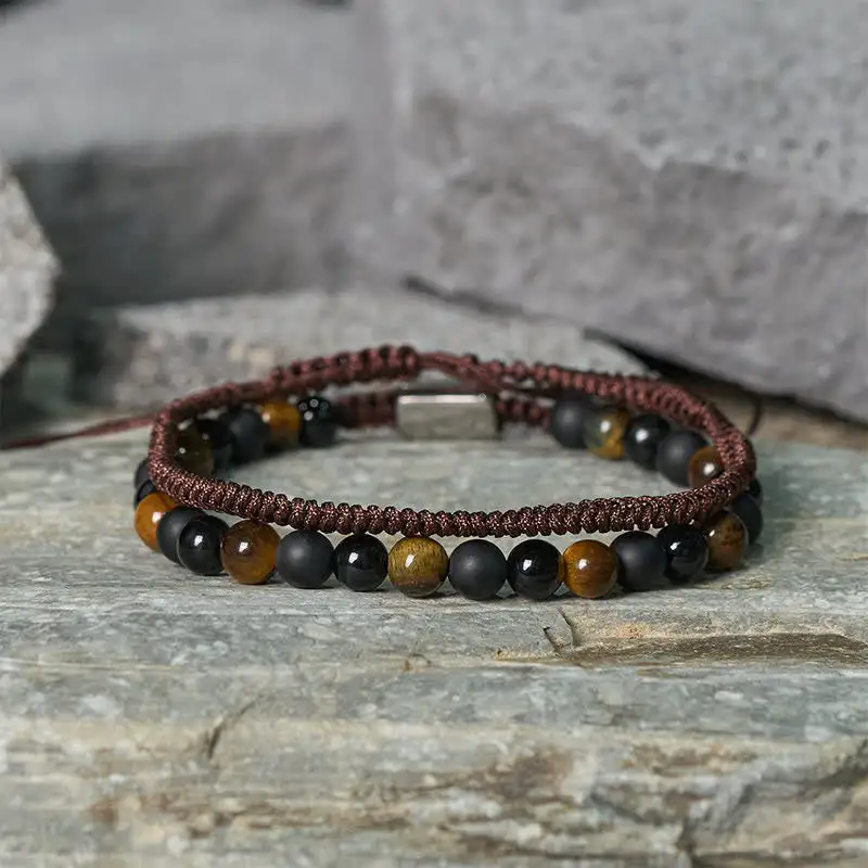 Natural Tiger Eye Obsidian String Bracelet
