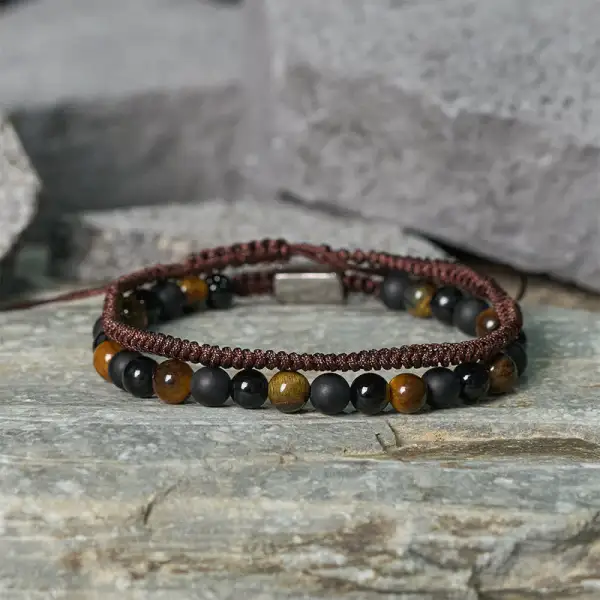 Natural Tiger Eye Obsidian String Bracelet