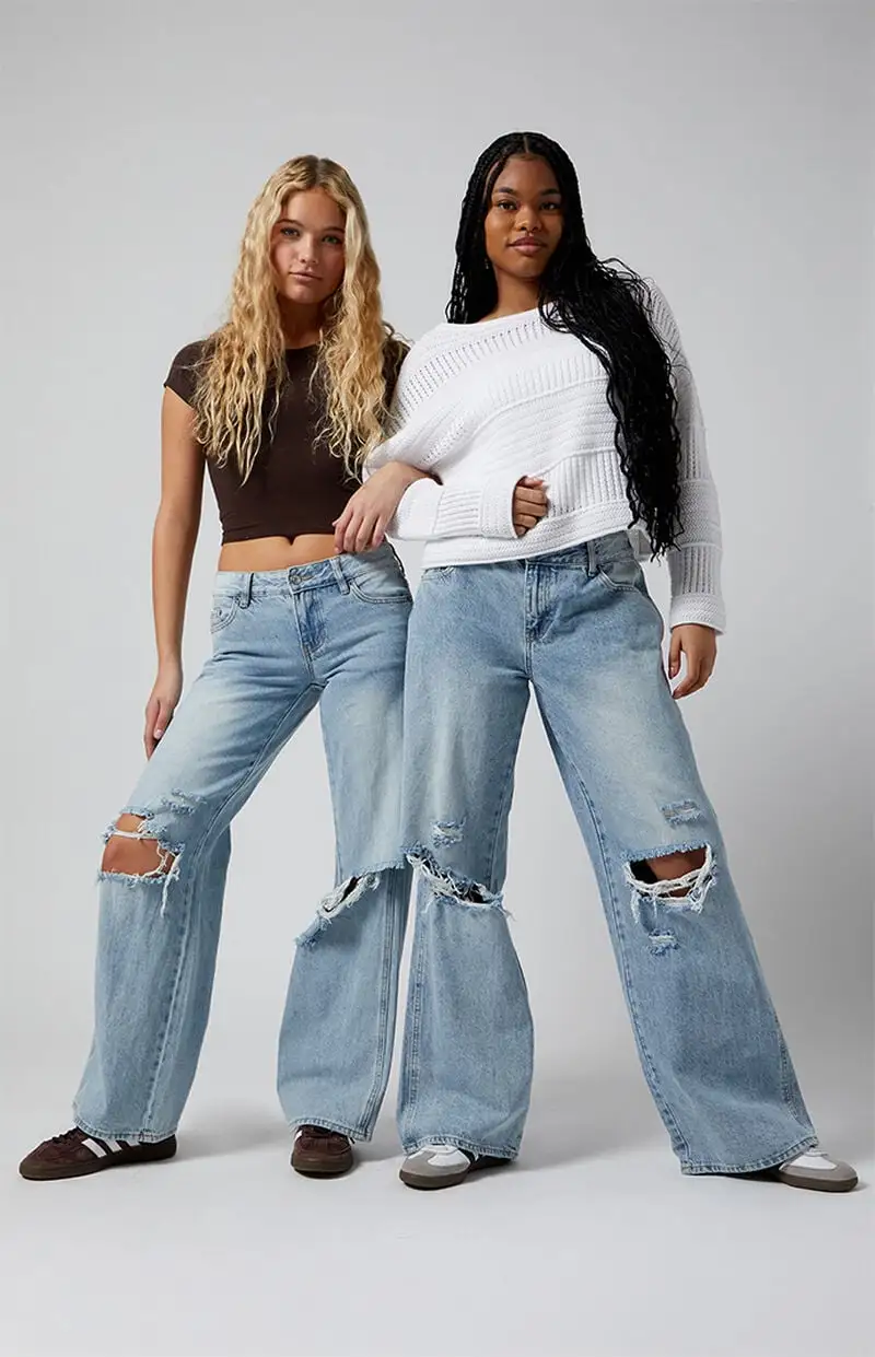 PacSun Casey Ripped Knee Low Rise Baggy Jeans Medium Indigo