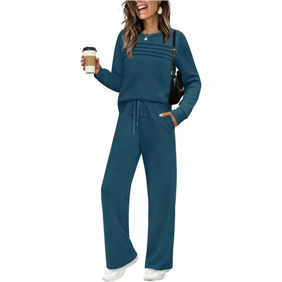 Full Size Casual Long Sleeve Top and Pants Set Plus Size