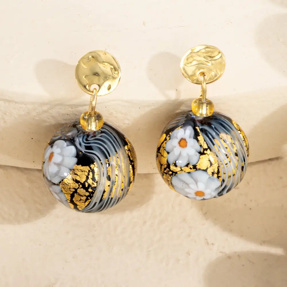 Glass Beaded Floral Drop Earrings