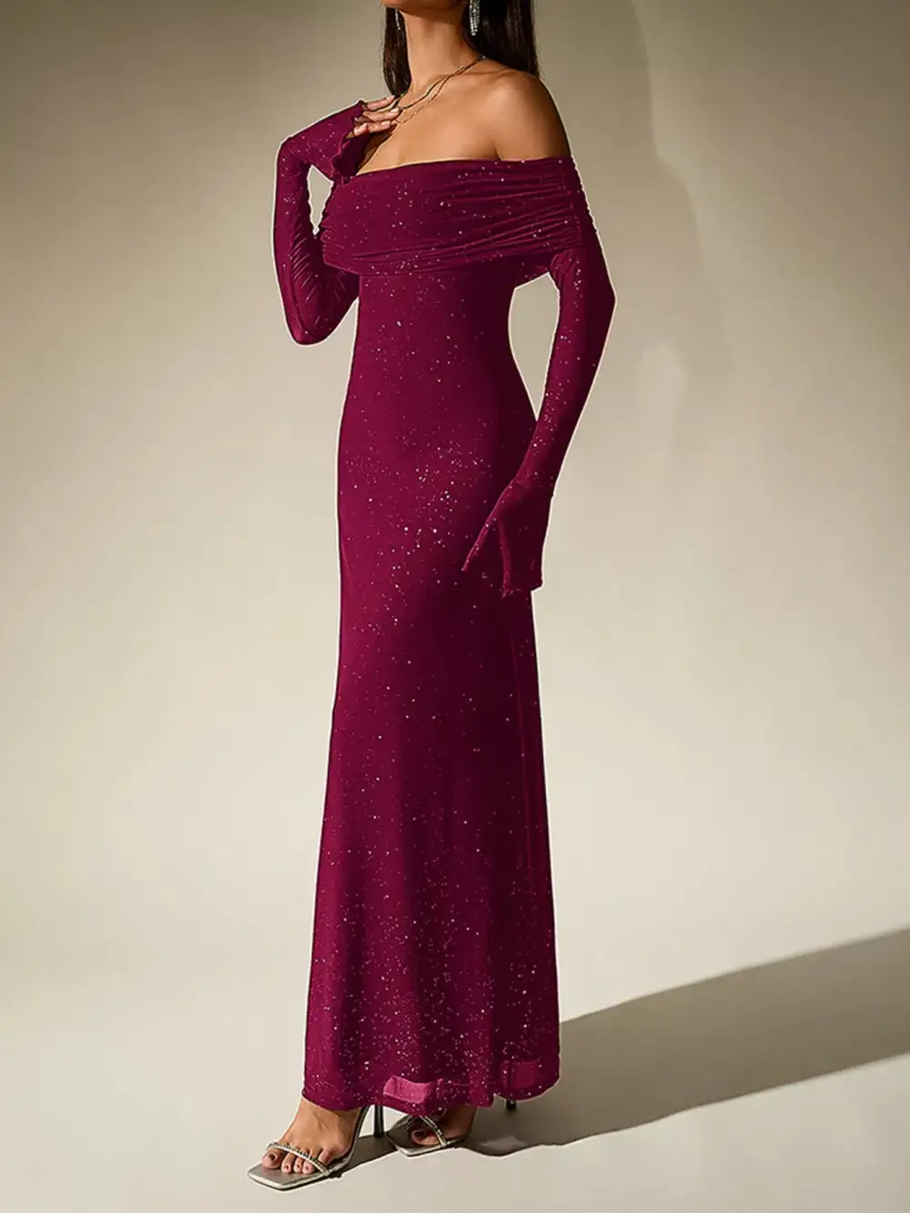 Relaxed Shape Glitter Maxi Dress