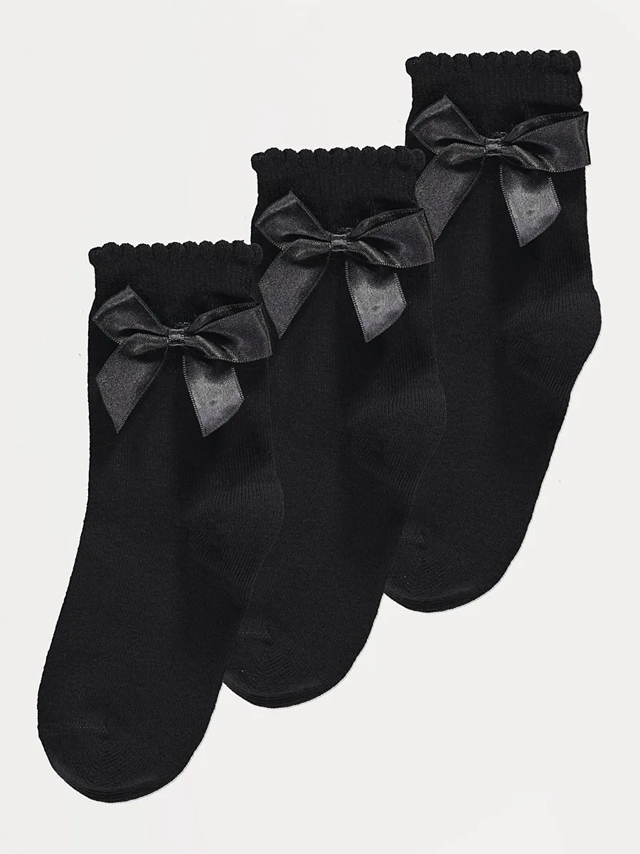 Black Bow Cotton Rich Ankle Socks 3 Pack