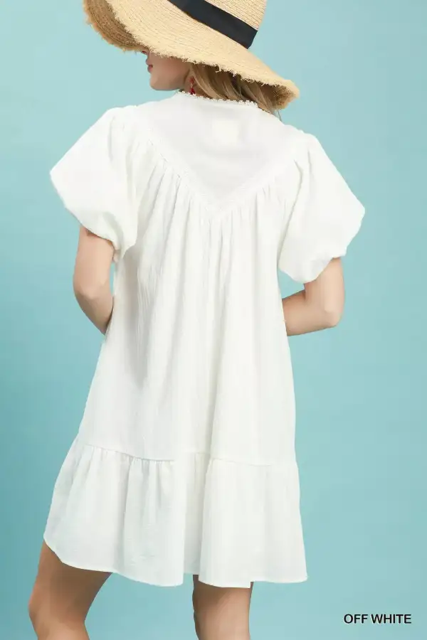 V-Neck Flutter Sleeve Pocketed Mini Dress