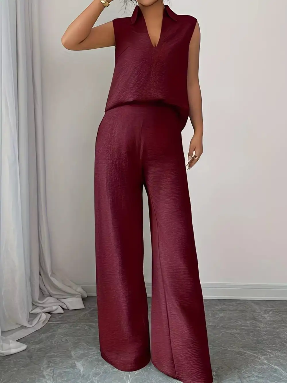 Sleeveless Top and Wide Leg Pants Set