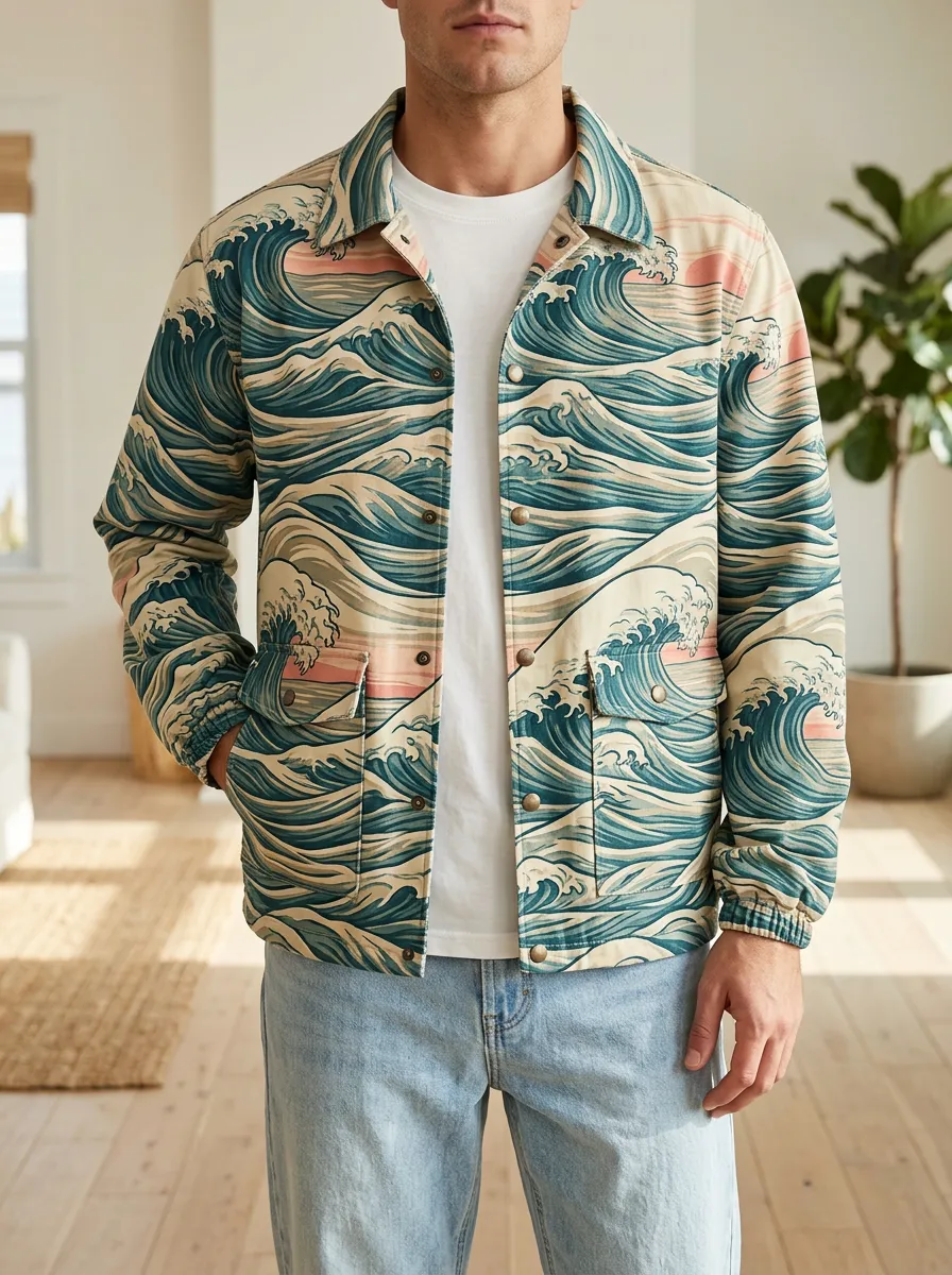 Men's Japanese Wave Art Printed Jacket