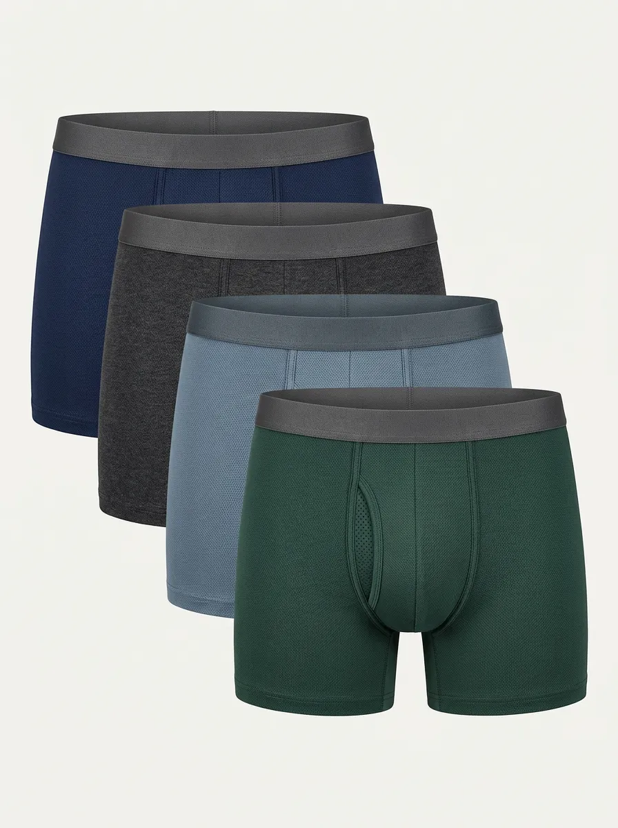 Men's Four-Pack Solid Color Breathable Mesh Boxer Briefs