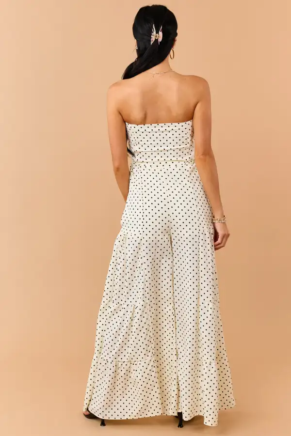 Cream Polka Dot Strapless Front Tie