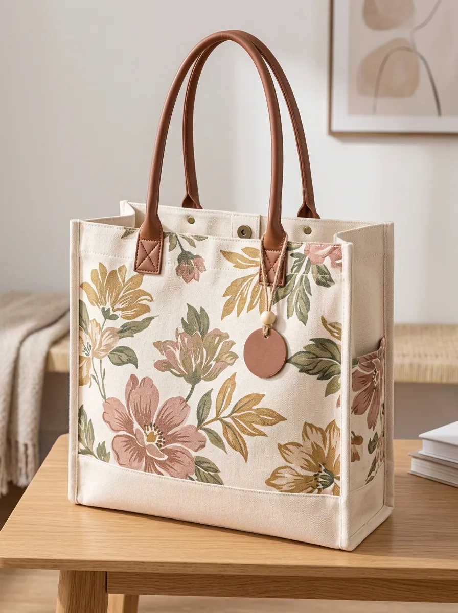 Women's Top Handle Botanical Floral Vintage Printed Canvas Shoulder Tote Bag
